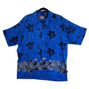 Pineapple Connections Mystic Origins Blue Hawaiian Short Sleeve Button Shirt M